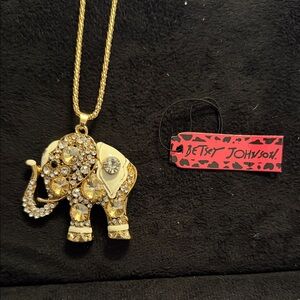 Betsey Johnson Gold and White Elephant Necklace